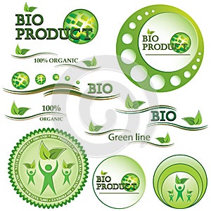 Set of green bio and organic badges