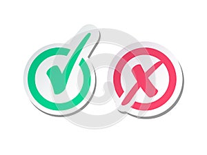 Set of Green Check Mark Icon and Red X cross