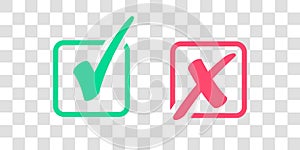 Set of Green Check Mark Icon and Red X cross Tick Symbol photo