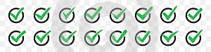Set of green check marks or ticks icons
