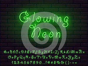 Set of green color nice cute fairy vintage neon font