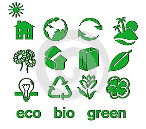 Set of green eco & bio icons, stickers and tags