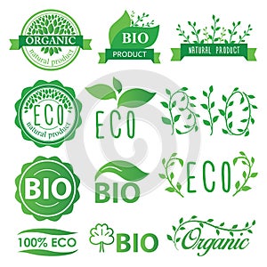 Set green, eco, bio and organic labels