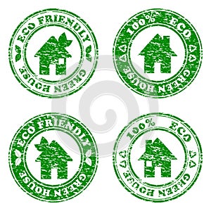 Set of green eco friendly house stamps