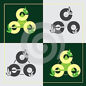Set green eco logos on colored background. Vector illustration.