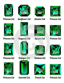 Set of green emeralds with rectangle cuts