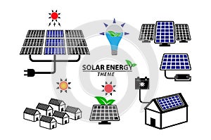 Set of green energy icon or solar panel icon concept.
