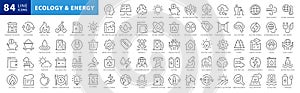 Set of green energy thin line icons. Black and White Icons for renewable energy