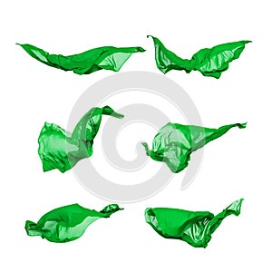 Set of green fabric in motion