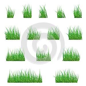 Set Green Grass Borders, Vector Illustration. Abstract field texture. Symbol of summer, plant, eco and natural, growth or fresh. D