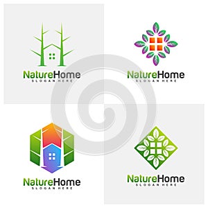 Set of Green House Logo Template Design Vector. Nature Home Logo Concept. Icon Symbol