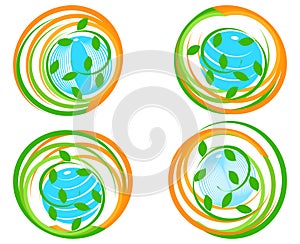 set of a green icons with planet.