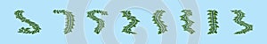 Set of green ivy cartoon icon design template with various models. vector illustration isolated on blue background