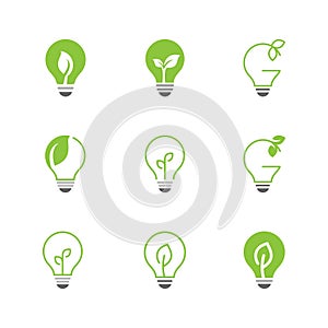 Set of green leaf light bulb logo design