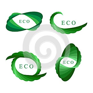 Set Green Logo Elements Isolated on White. Rounded Ecological Templates for Corporate Logotypes