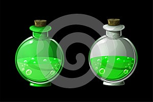 Set green magic potion or poison in bottles.
