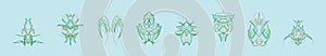 Set of green ornamental pinstripes cartoon icon design template with various models. vector illustration isolated on blue