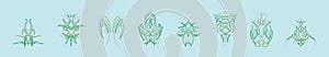 Set of green ornamental pinstripes cartoon icon design template with various models. vector illustration isolated on blue photo