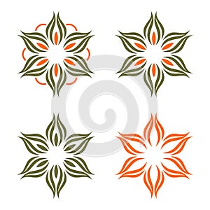 Set Green Petals Blossom Flower Logo Template Illustration Design. Vector EPS 10