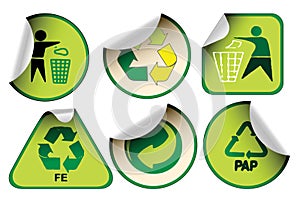 Set of green recycle labels