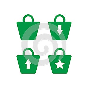 Set of green shopping bag icons isolated on white background. Vector illustration.