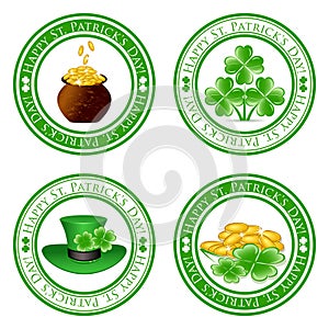 Set of green stamps with four leaf clover photo