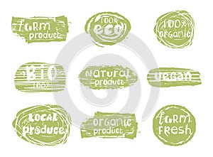 Set of green stickers for product packaging design. Healthy and natural food labels