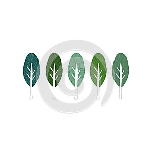 Set of green trees doodle drawing Minimal concept of sustainable living eco forest Hand drawn flat vector illustration