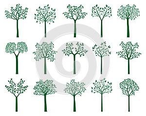 Set Green Trees isolated. Vector Illustration.
