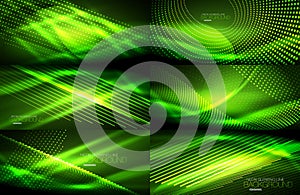 Set of neon smooth wave digital abstract backgrounds