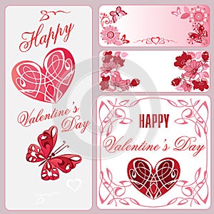 Set of greeting cards and banner happy valentines day