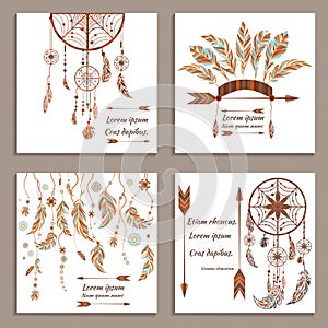 Set greeting cards ethnic style. Dream Catcher