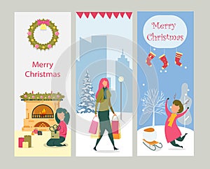 Set Greeting Cards, Flyers, Merry Christmas Banner