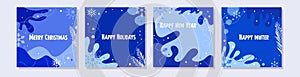 Set of greeting cards for the winter holidays. Happy Christmas, New Year, holidays and winter