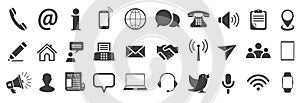 Set grey contact icons, communication signs - vector