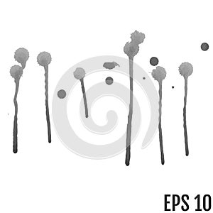 Set of grey splash on white background. Grunge ink blots and drops. High quality manually traced vector illustration