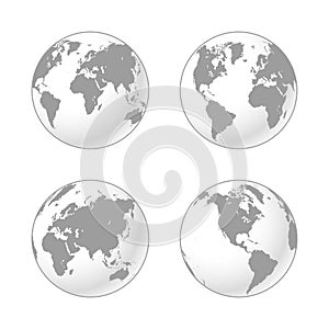 Set of Grey and White shaded globes of Earth