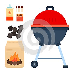 A set of grilling equipment flat isolated