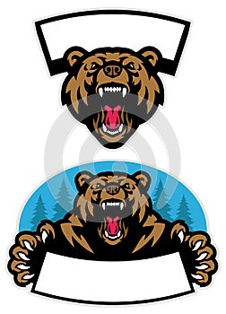 Set of grizzly bear mascot design