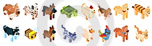 Set group animals minecraft vector illustration