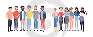 Set of a group of different men and women. Cartoon style characters of different races, gender. Vector illustration caucasian,