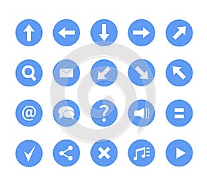 Set, a group of vector illustrations of round icons, buttons, and icons in blue