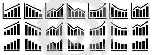 Set of growing graph icons. Profit growing vector, chart increase profit. Graph with arrow. Vector illustration