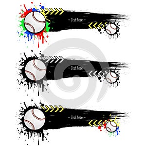 Set grunge banners with blots and baseball balls