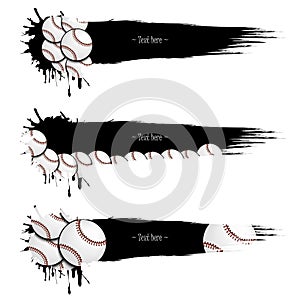 Set grunge banners with blots and baseball balls