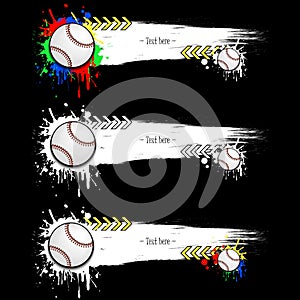 Set grunge banners with blots and baseball balls