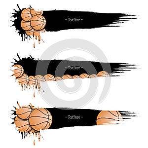 Set grunge banners with blots and basketball balls