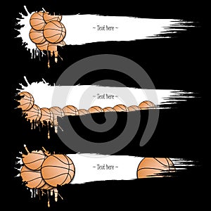 Set grunge banners with blots and basketball balls