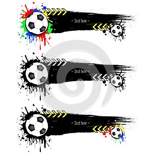 Set grunge banners with blots and soccer balls