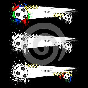 Set grunge banners with blots and soccer balls